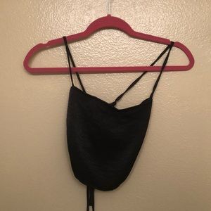 Black silk crop top—tie back. Never worn
